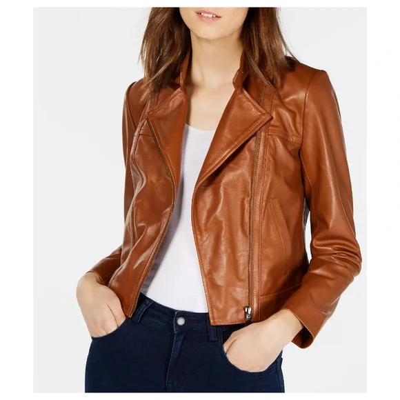 Michael kors petite leather jacket on sale